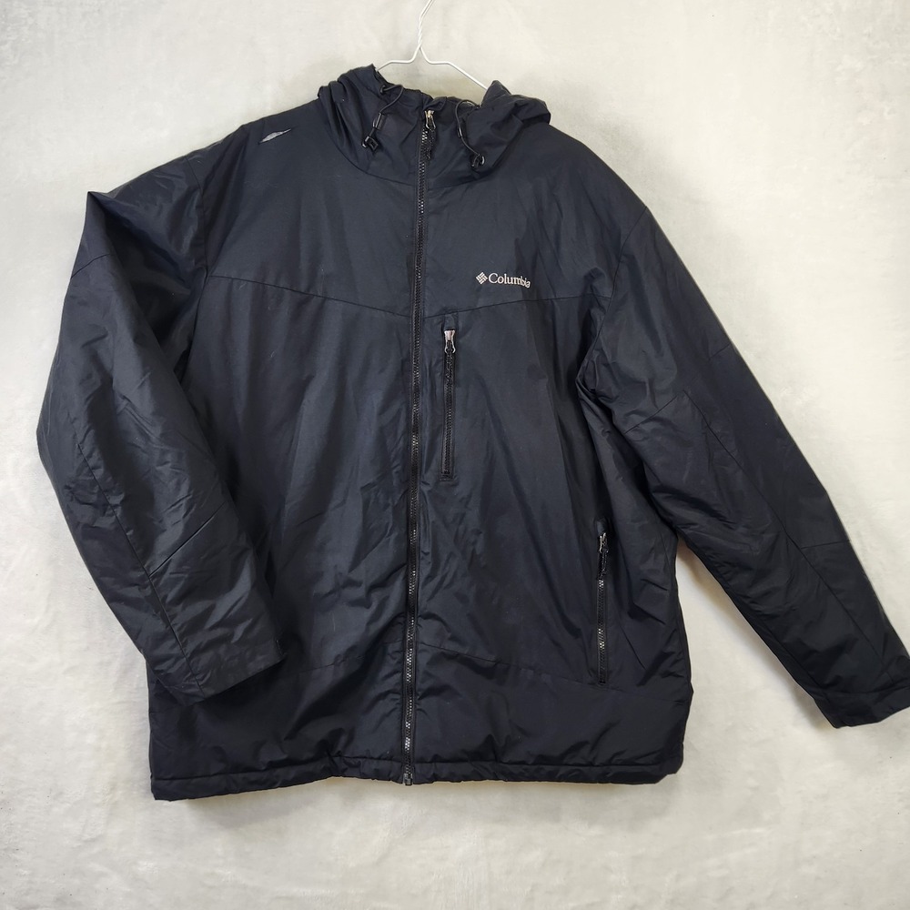 Columbia‎ Thermal Coil Jacket Mens XL Black Hooded Winter Coat Workwear Outdoor